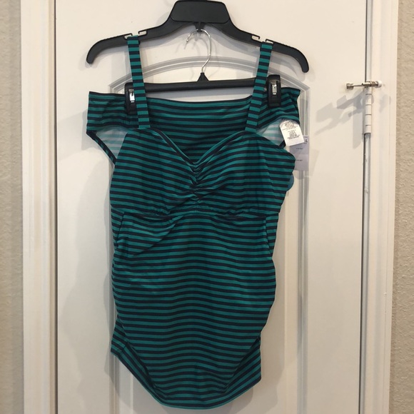 NWT!Beach bump green/navy striped tankini swimsuit - Picture 3 of 10